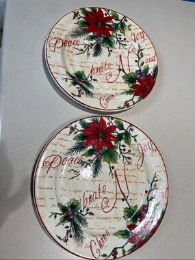 Maxcera Holiday Poinsettia Noel Pattern Decorative Plates Set of 2 
Christmas
